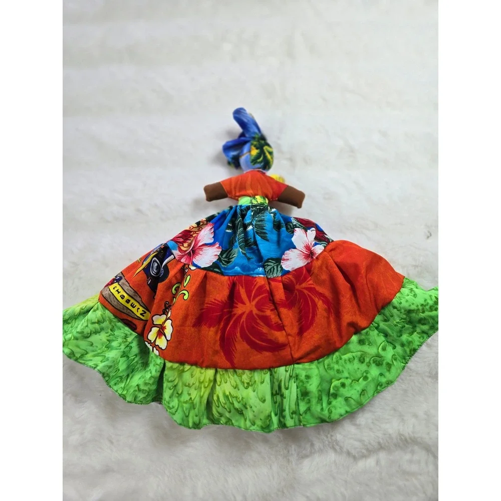Vintage Caribbean Topsy Turvy Reversible Doll Handmade Tropical Floral Plaid New